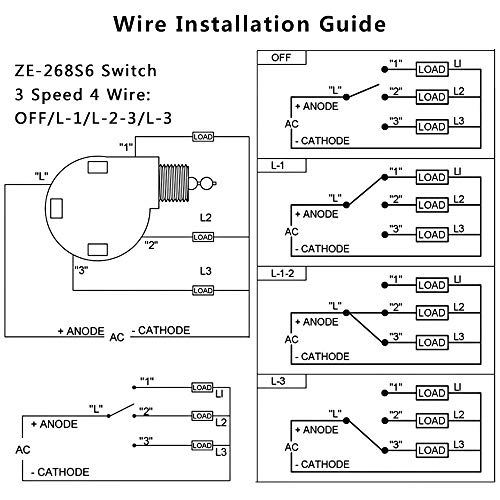 Image of Ceiling Fan Switch ZE-268S1. 3 Speed 4 Wire Switch Accessories Replacement, Compatible with Hunter Ceiling Fan Lights