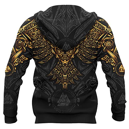 Unisex 3D Print Gold Crow Tattoo Hoodie, Norse Viking Odin Raven Pullover Hoody Streetwear Sweatshirt2