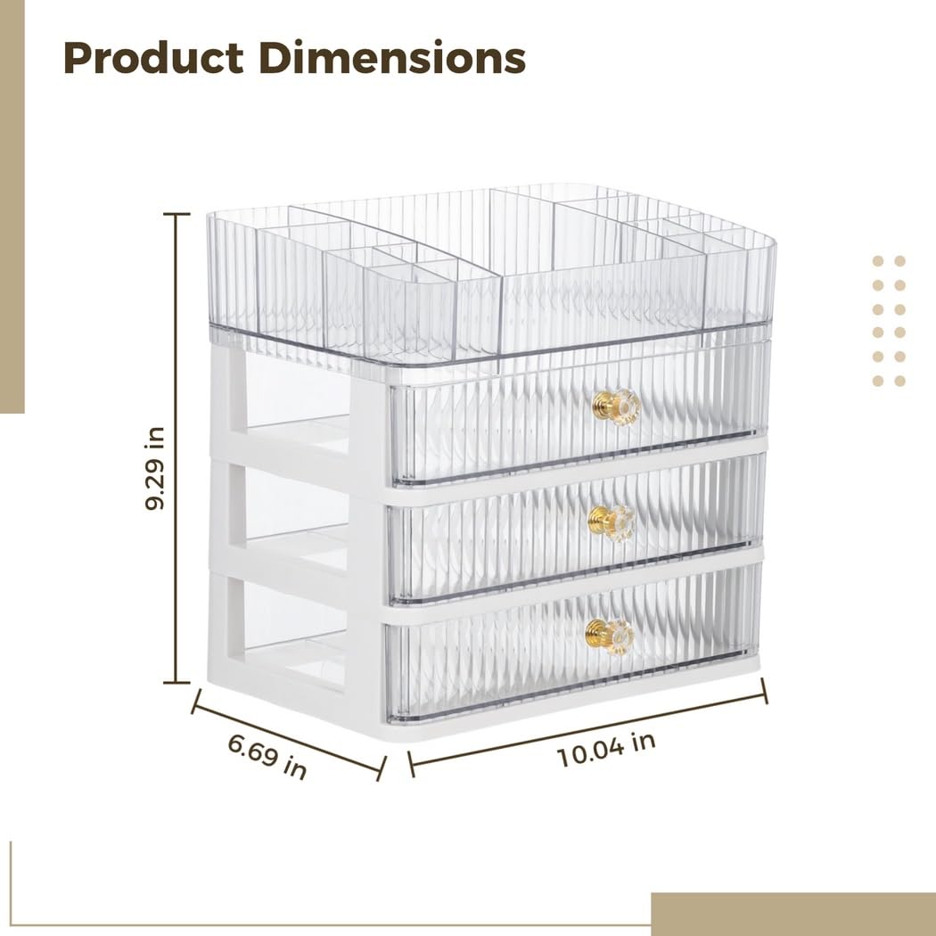 Organizador de maquillaje, caja de almacenamiento de cosméticos transparente de 4 capas con 3 cajones, caja de maquillaje de escritorio de gran capacidad para pintalabios, perfume, pinceles