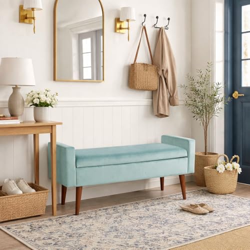 Image of HomePop Fulton 48 inch Storage Bench - Muted Mint