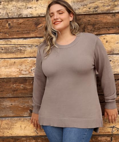 Image of TIYOMI Plus Size Sweaters for Women Oversized Pullover Crewneck Sweater Knit Side Split Casual Sweaters Fall Winter XL-5XL
