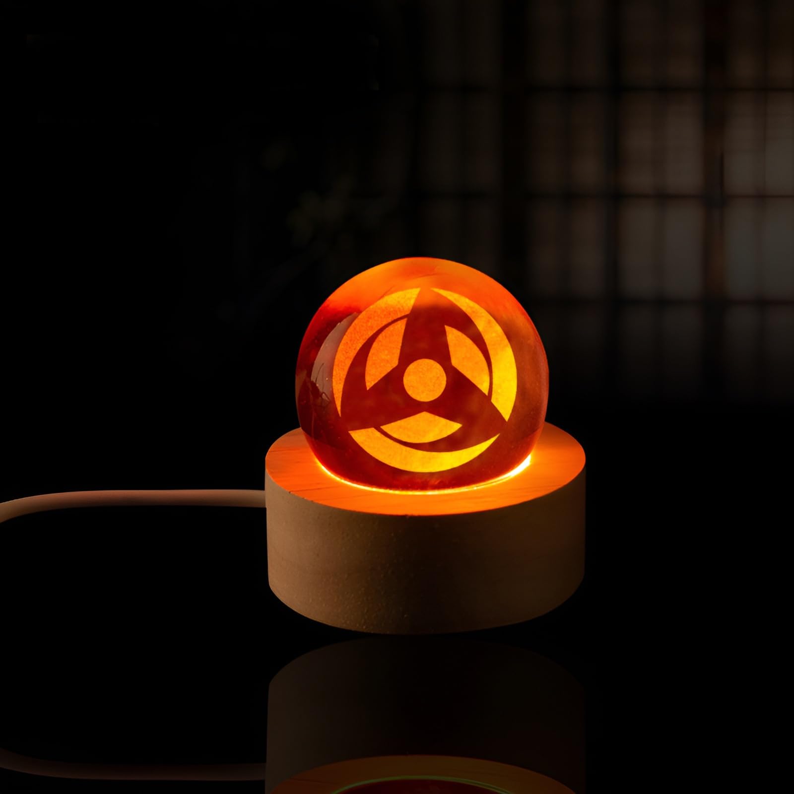 7 Stück Naruto Balls, 3D Sharingan Kristallkugel Nachtlicht, USB 40mm GlasKugel, mit Holzsockel, Naruto Shippuden LED Ball Lampe Anime-Fans Sammlerstücke Geschenk (Stil 5)