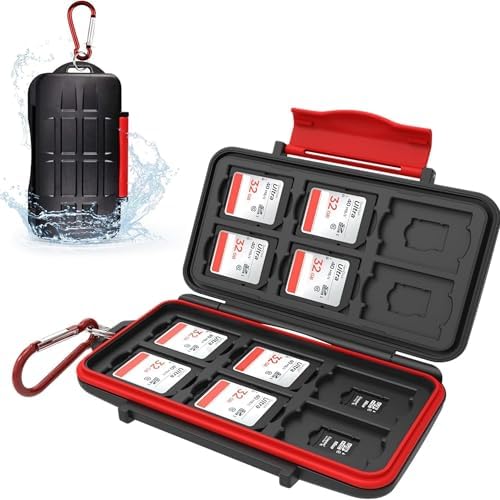Kiorafoto 24 SD Card Slots Micro SD Card Holder for 12 SD SDXC SDHC Cards + 12 Micro SD SDXC SDHC Cards, Water Resistant Protective Case with Carabiner