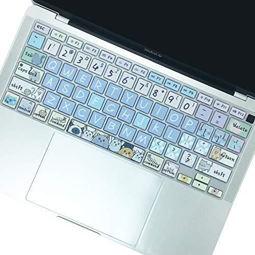 WSLUCKO Silicone Keyboard Cover Protector for 2020 Apple MacBook Air 13.3 inch (Model: A2179,A2337, US Layout) with Touch ID, Silicone Skin Protector with Big Letter Design,Cute Cat