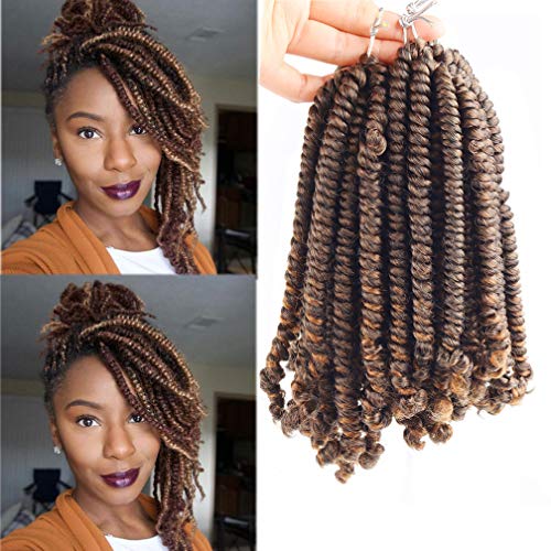 8 inch Short Spring Twist Hair 6 Pcak Pre Looped and Pre Twisted Bomb Twist Crochet Hair Synthetic Fluffy Low Temperature Kanekalon Braiding Hair Extension (8inch/110g/pack, T30 Style 4)