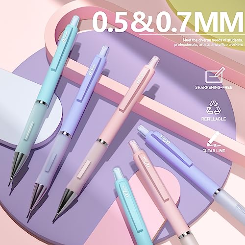 Fourcandies Pastel Mechanical Pencil Set - 6Pcs 0.5Mm&0.7Mm Mechanical Pencils With 360Pcs Hb Lead Refills, 3Pcs Erasers And 9Pcs Eraser Refills, Cute Colored Mechanical Pencils For Drawing & Writing #TOP1