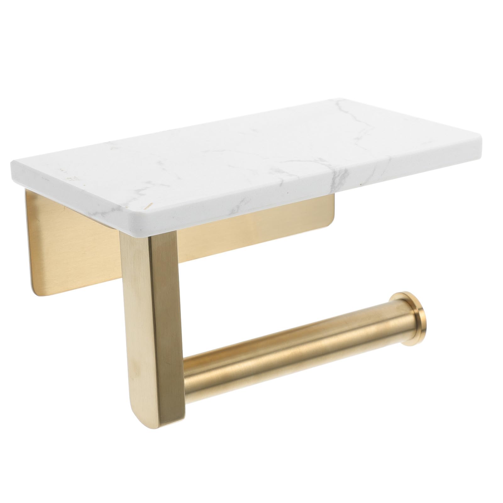 Portarotolo di Carta da Parete in Acciaio Inox Ripiano Marmo | Distanza Foro Centrale 8, 3cm, Finitura Oro, per Bagno Moderno ed Elegante