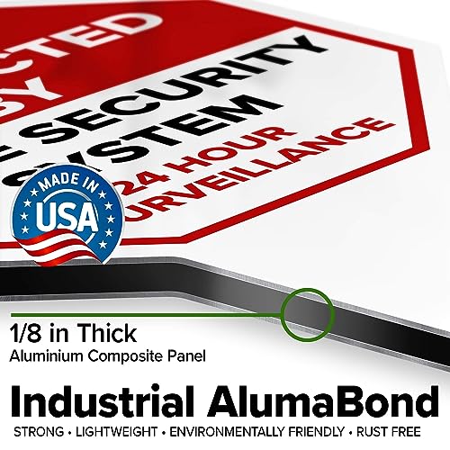 Image of Protected by Home Security System Sign, 11x21, Heavy Duty Integrated Ground Stakes, Indoor /Outdoor Use, Rust Free Aluminum Composite, Made in USA by My Sign center