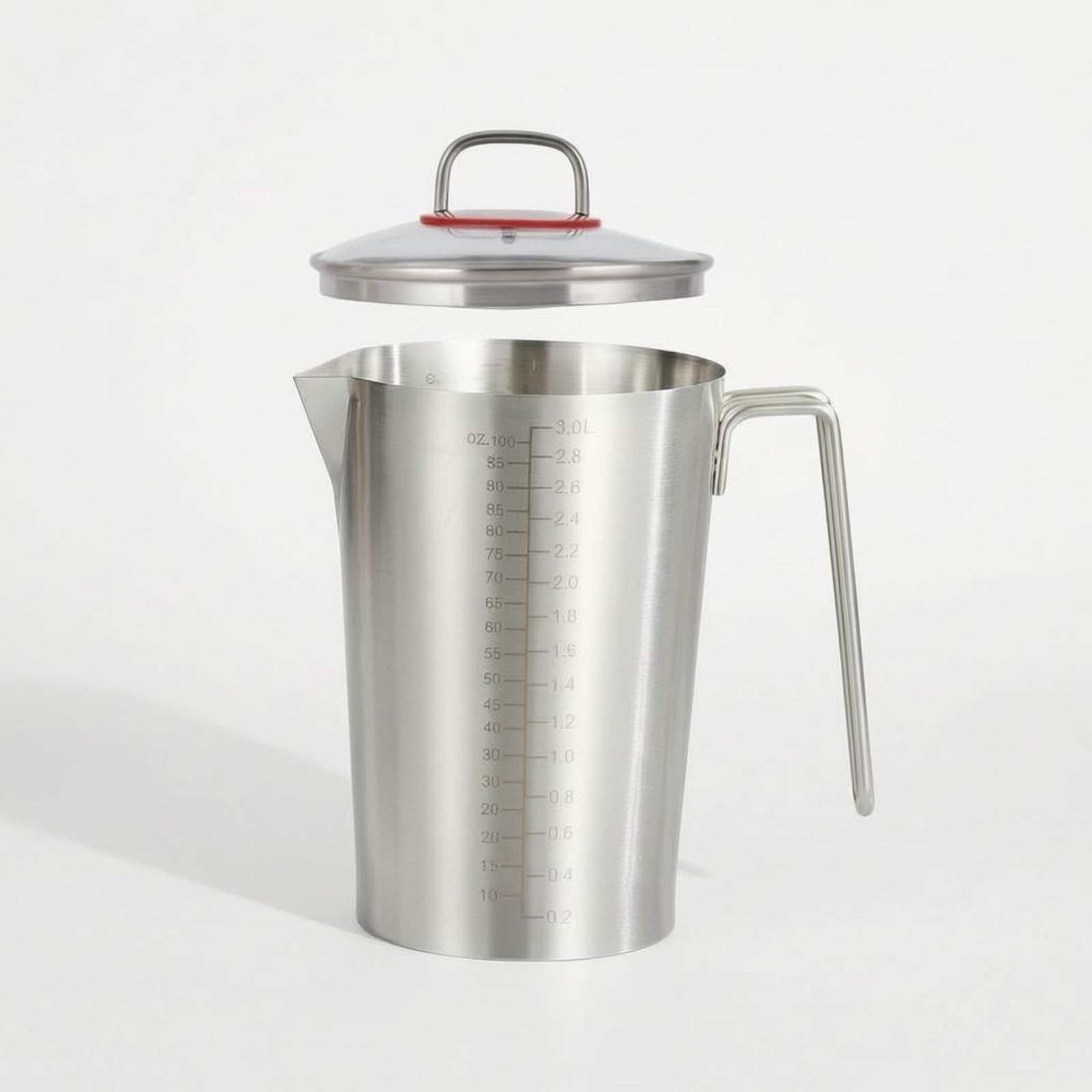 Amagogo Messbecher Edelstahl Messzylinder Metall, 3 Liter Messbecher Aus Extra Dickem 304 Edelstahl Mit Glasdeckel, Innen- Und Außenmarkierungen