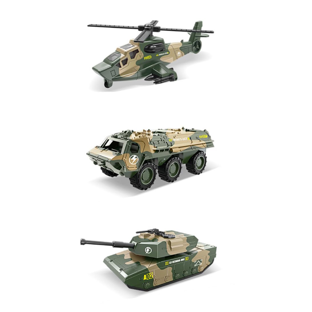 Modelli di Veicoli Militari in Lega di Veicoli pressofusi da 3 Pezzi, Giocattoli per Auto con Set da Gioco per elicotteri da Attacco con Carri Armati per Bambini Piccoli