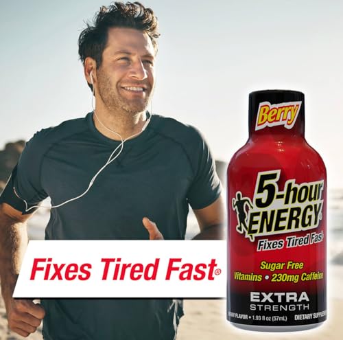 5-hour ENERGY Shots Extra Strength, Berry Flavor, 30 Count, 1.93 Fl Oz, Sugar Free, Zero Calories, Amino Acids and Essential B Vitamins, Dietary Supplement, Feel Alert and Energized, 230 mg Caffeine