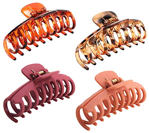 Boobeen 4 Pack Big Hair Claw - Nonslip Large Claw Clip for Women and Girls Thin Hair, Strong Hold for Thick Hair - Fashion Accessories for Women Girls (T4)