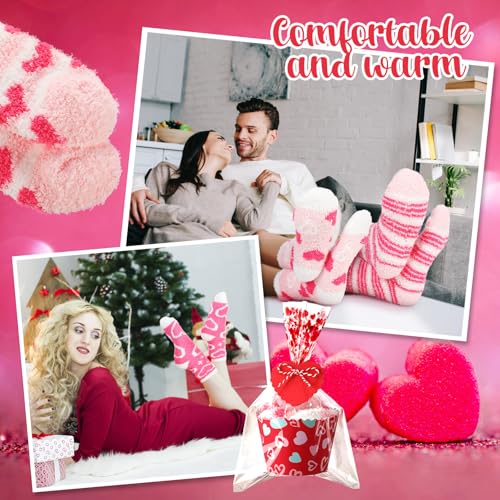 Image of 6 Pairs Valentine's Day Cupcake Socks Fuzzy Sock with Cupcake Card DIY Gift Slipper Stockings for Winter Women Men