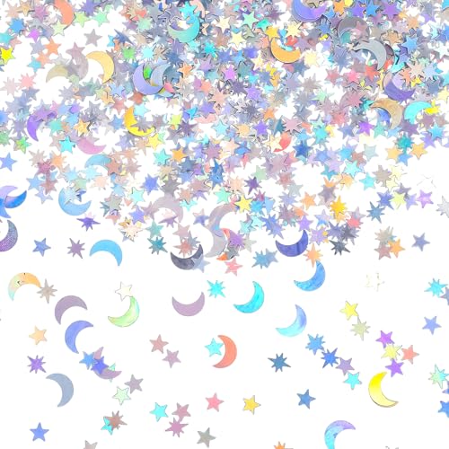 Tyqour Lot de 6 000 confettis en forme d'étoile pailletée en papier métallique holographique pour décorations de fête, mariage, anniversaire, Halloween, Noël, 45 g
