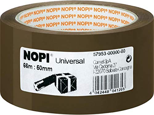 NOPI Nastro Adesivo per Pacchi, per Imballaggi e Sigillature, Resistente all'Invecchiamento e allo Strappo, Forte e Privo di Solventi, Marrone, 66 m x 50 mm