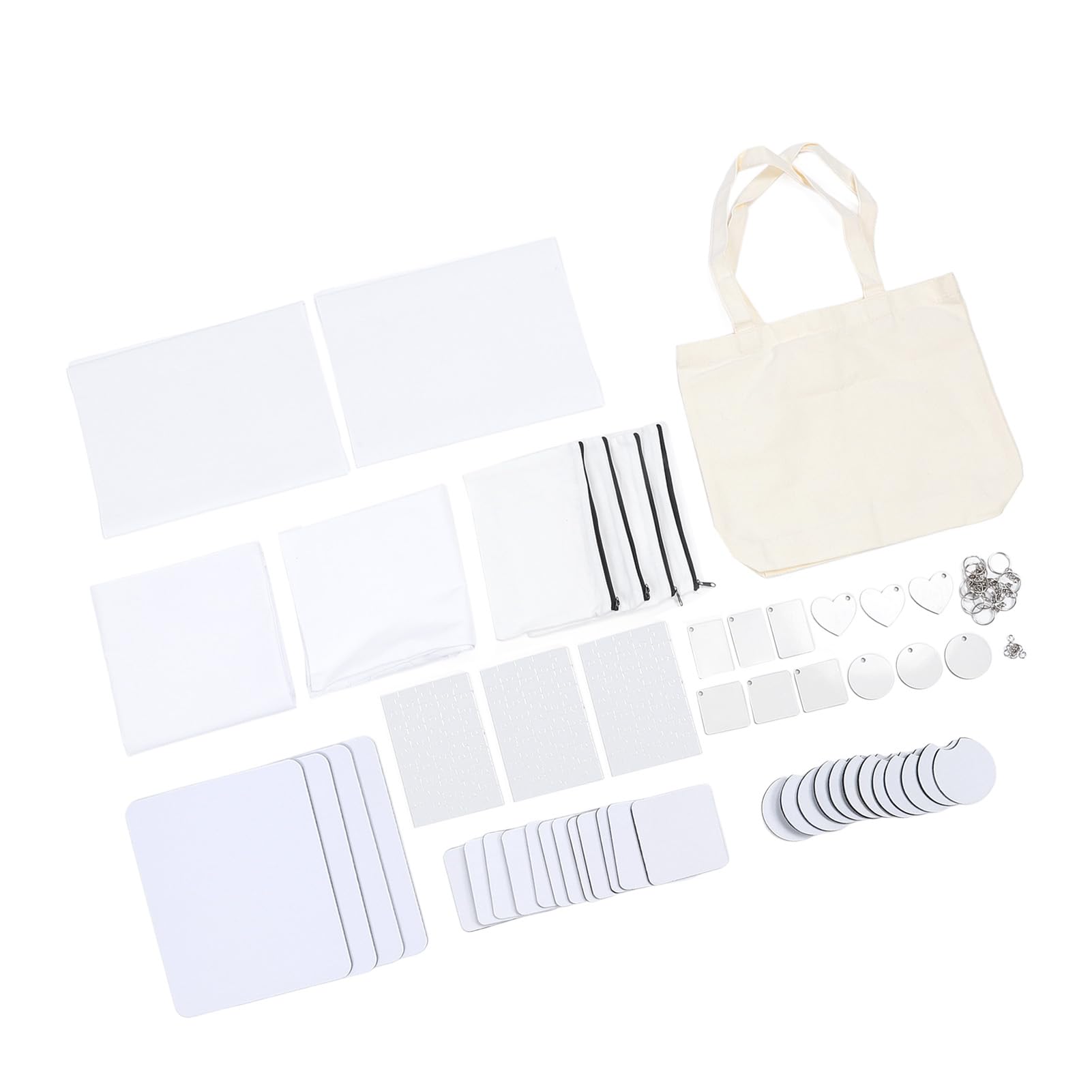 Kit Démarrage Sublimation 77 Pièces, Porte-clés, Trousse Cosmétique, Taie d'Oreiller, Setter pour Tasse Voiture, Idéal pour Pâques Fête des Mères Cadeau Artisanat