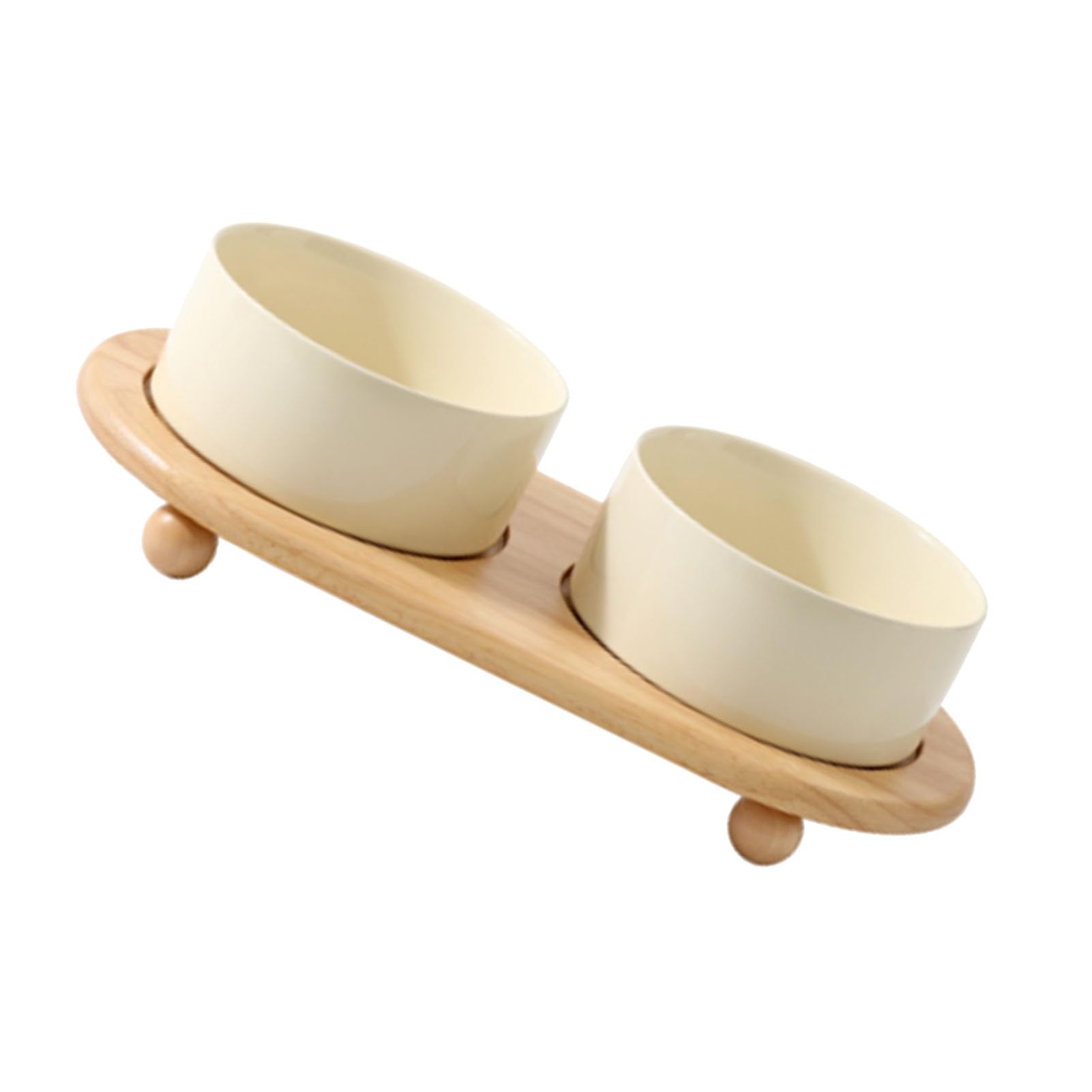 Sxhlseller Gamelles Surélevées en Céramique pour Chat avec Support en Bois, Ensemble de Nourriture et d'eau Surélevées pour Chaton en Riz Blanc, Passent au Micro-Ondes et au Lave-Vaisselle, Non