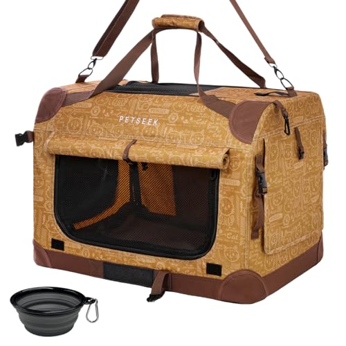 Image of Extra Large Cat Carrier Soft Sided, Portable Small Dog Carrier for 2 Cats, 24 inchx16.5 inchx16 inch Car Travel Folding Comfortable Design, Yellow