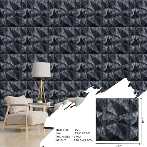 Image of Kayra Decor PVC Panel for Wall - PVC Diamond Design, Thunder Black Color 19.7 inch X 19.7 inch (Pack of 12) - Covers 32.34 Sq. Ft.