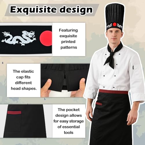 Chef Costume Adult Set 4pc - Hibachi Chef Hat And Apron, Headband & Tie, Hibachi Chef Outfit for Men Women, Hibachi Party Decorations, Halloween Party Decorations And Bbq Birthday Party Decor3