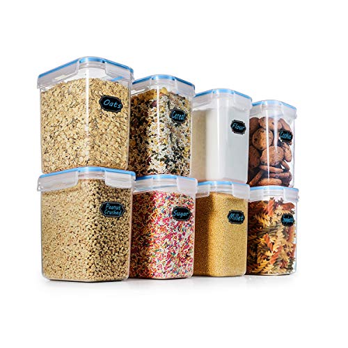 Food Storage Containers Airtight Containers - Estmoon Cereal & Dry Plastic Containers for Cereal Flour Rice Snacks Sugar, Leak Proof with Locking Lids - Set of 8 (54.66 oz / 1.6L)