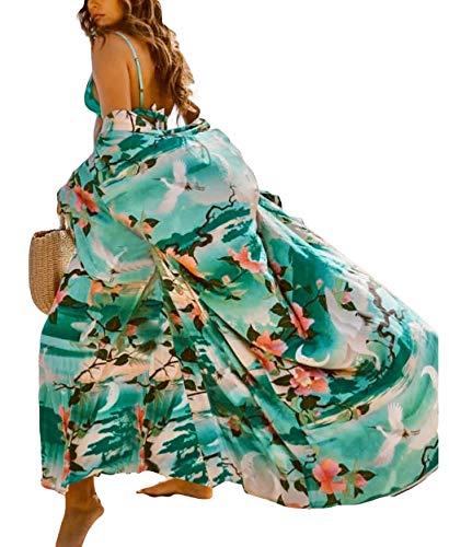 Bsubseach Women Long Sleeve Open Front Beachwear Print Loose Swimsuit Cover Up Swimwear Kimono Cardigan