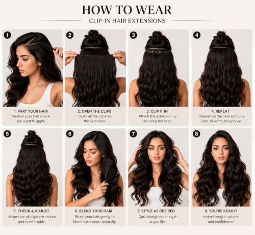Image of Women Hair Extension Long Curly Wavy Deep Brown 20 Inches Hairpiece With 5 BB Clip /Hair Extension for Women Party