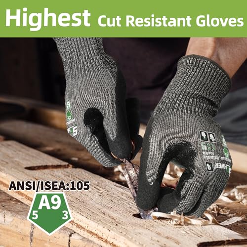 Image of Schwer 12 Pairs ProGuard Highest Level Cut Resistant Work Gloves PR3326 for Extreme Protection,ANSI A9 Cut Gloves with Reinforced Thumb, Non Slip, Breathable, Durable, Touch-screen, Black (M