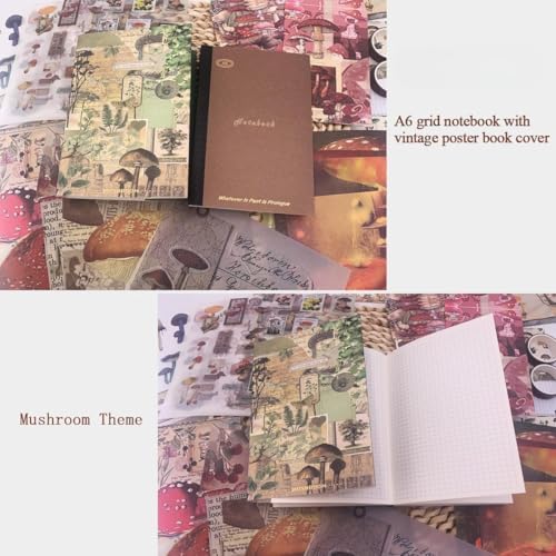 Image of VOTDOT (346Pcs) Paper Junk Journal & Scrapbook Kit, Scrapbooking Supplies Kit with Creative Decor Journaling Supplies, Stationery, Stickers, A6 Grid Notebook with Graph Ruled Page Gift for Girl (Red Mushroom )