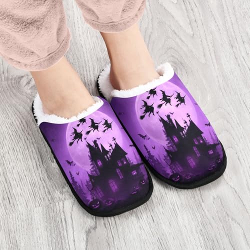 Purple Magic House Halloween Slippers For Women Men Soft Memory Foam Non-Slip Hallowmas Winter Indoor House Shoes Travel Slipper4