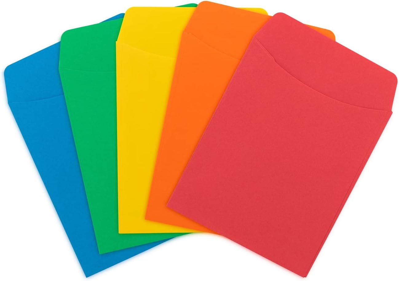 Hygloss Products Self-Adhesive Library Pockets, Assorted Primary Colors, 3 x 5 Inch, Pack of 30, 5 Assorted Colors