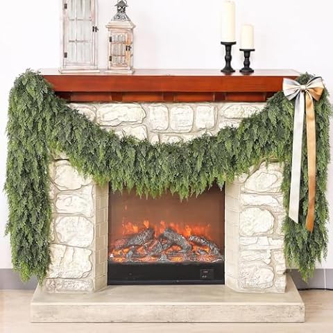 Real Touch Cedar Garland - Artificial Christmas Garlands Faux Green Cedar Fake Pine Needles Garland for Fireplace,Table, Stairs, Mantle, Window,Indoor Outdoor,Home,Holiday Decor(1 PCS,6 FT) Cover