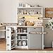 Jocoevol Mini Fridge Stand with Storage, Microwave Stand with Power Outlets and Glass Holder, Kitchen Rack, Farmhouse Design Bakers Rack with Storage for Living Room, Entryway, White