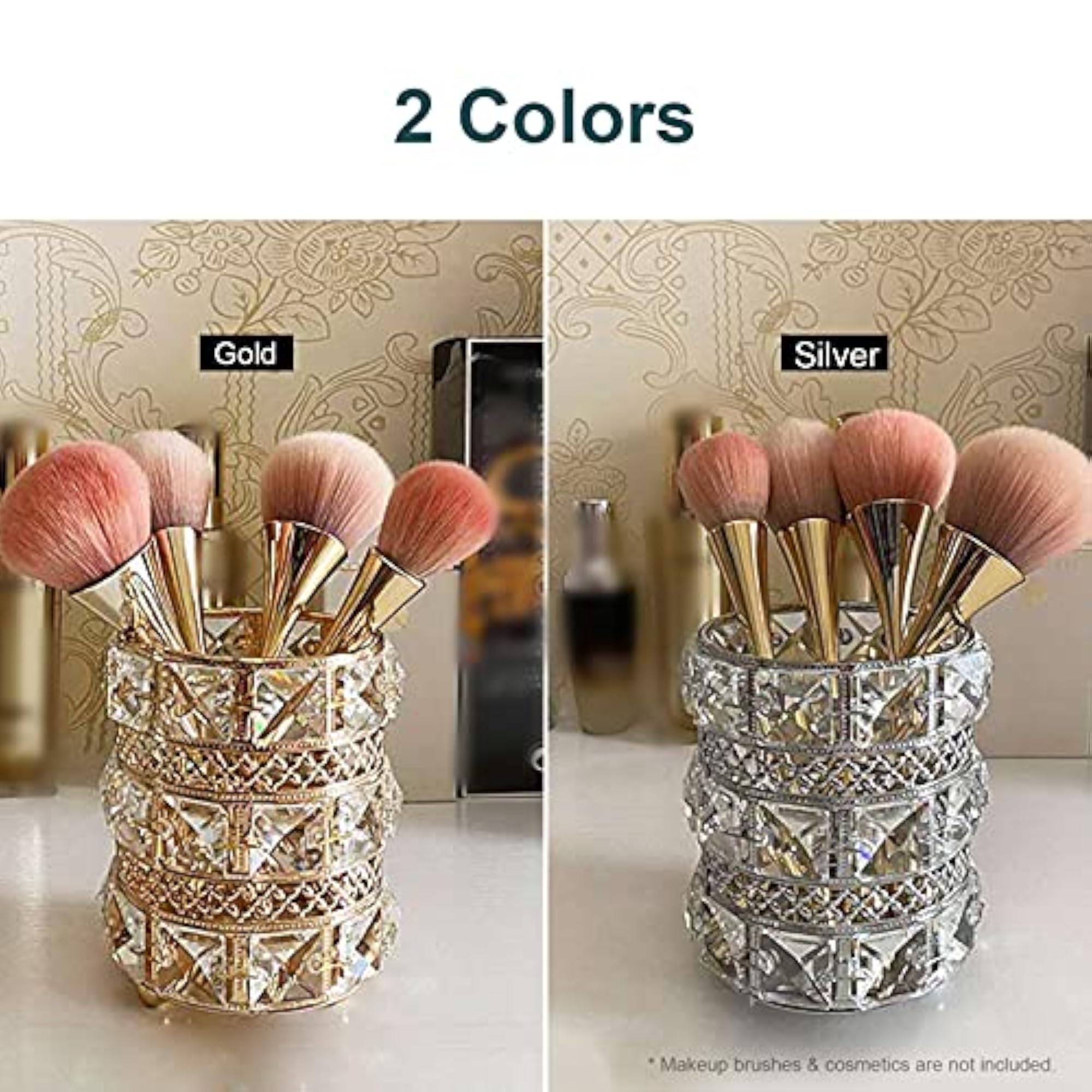 Metal Makeup Brush Pencil Cup Holder Decorated with Beads