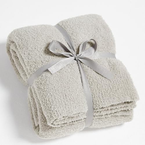 Image of CYMULA Super Soft Knit Throw Blanket Twin Size Light Grey-Lightweight Plush Fuzzy Fluffy Warm Cozy Blankets and Throws for Sofa Bed All Season Use, 60x80 inches
