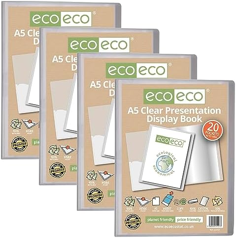 Eco-Friendly A5 Presentation Display Book – 10 Pocket Clear Portfolio, 50% Recycled Materials