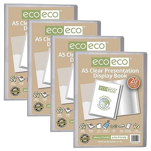 eco-eco Lot de 4 porte-vues transparents avec pochettes en plastique Format A5 50% recyclé 20 pochettes