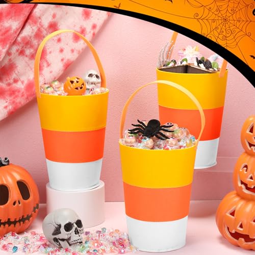 HunnmingRe 6 Pack 9.8 x 5.9 Inch Thanksgiving Candy Buckets Bulk Pumpkin Felt Popcorn Pails Pirate Ghost Bat Reusable Goodie Bags Party Favors Portable Mini Small Gifts(Simple Style)