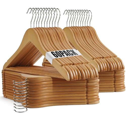 Uinicor Wooden Hangers - 60 Pack - Clothes Hanger for