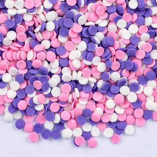 Image of Edible Round Confetti Sprinkles for Cake Decorating,Pink Purple White Round Confetti Sprinkle,Pastel Sugar Sprinkle Circular Candy for Cake Baking,Cupcake Cookie Donut Desserts Decorations,Gender Reveal Baby Shower Birthday Party Supplies | 130g,Cupcake Topper,Baking Decorations for Cookie,Donut,Gender Reveal,Baby Shower,Birthday,Anniversary,Wedding Party Supplies