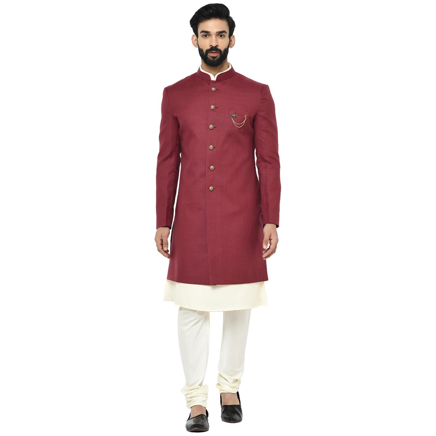 kisah Men's Cotton Solid Indowestern Sherwani & Off-White Kurta Pajama Set Ethnic Indian Wear for Weddings & Festive Ocassions-picture-11