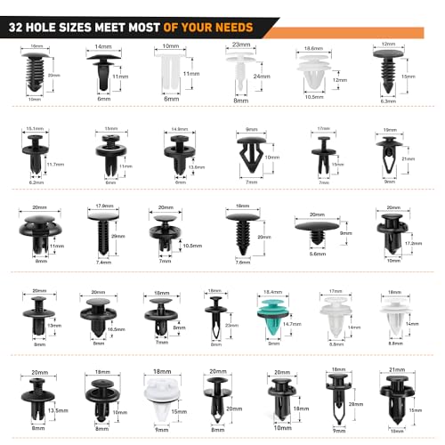 GOOACC 1115Pcs Car Push Retainer Clips & Auto Fasteners Assortment -32 Most Popular Sizes Nylon Bumper Fender Rivets with 10 Cable Ties and Fasteners Remover for GM Ford Toyota Honda Chrysler