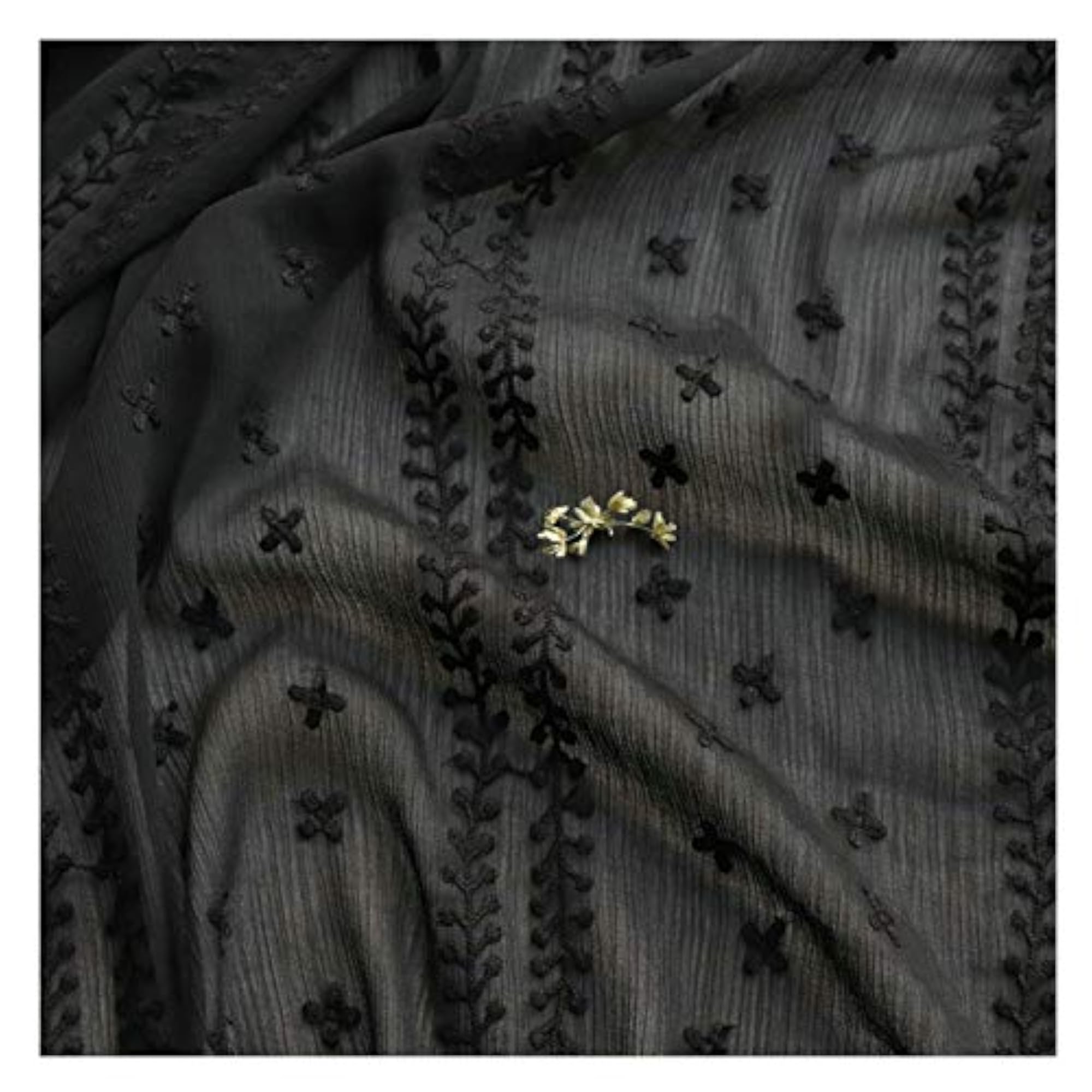 Black Chiffon Embroidered Fabric