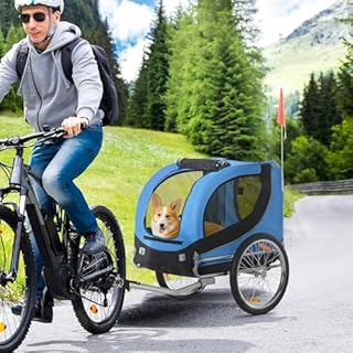 PawHut Carrellino Rimorchio per Cani Animali Domestici da Bicicletta 130 x 73 x 90cm Azzurro e nero