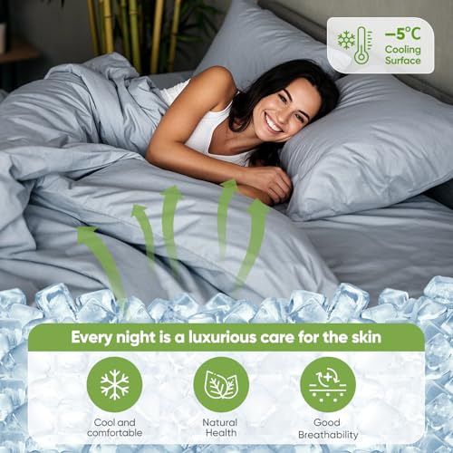 TWK Luxury Sheet Set, Genuine 100% Organic Viscose Derived from Bamboo, Cooling & Breathable, Silky Soft, Bedding Sheets & Pillowcases (Sterling Blue, King)