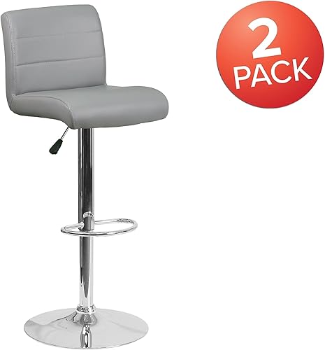 Miniatura 4 de Flash Furniture Marietta - Juego de 2 taburetes de bar contemporáneos de vinilo gris con altura ajustable con asiento enrollado y base cromada