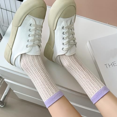 Women's Supple Relaxed Mesh Ankle Socks Summer Light Thin Candy Contrast Color Knit Cotton Socks3