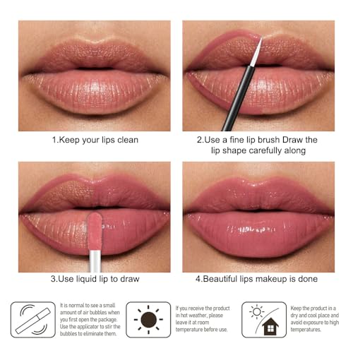 Image of evpct Warm Rose Shiny Longwear No-Budge Liquid Lip Color Lipstick Makeup, Highly Pigmented Color Instant Shine, Waterproof Long Lasting Lipstick for Women, Lip Stain Gloss with Lip Liner Brush, 01#
