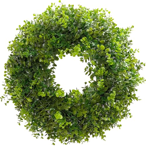 Hiptree 18 Inch Boxwood Wreath for Front Door-Artificial Spring Greenery Indoor Outdoor Wreaths Decorations, Farmhouse Wall Decor-Wedding,Summer, Fall, Winter,Easter, Green All Year Round,DIY Wreaths