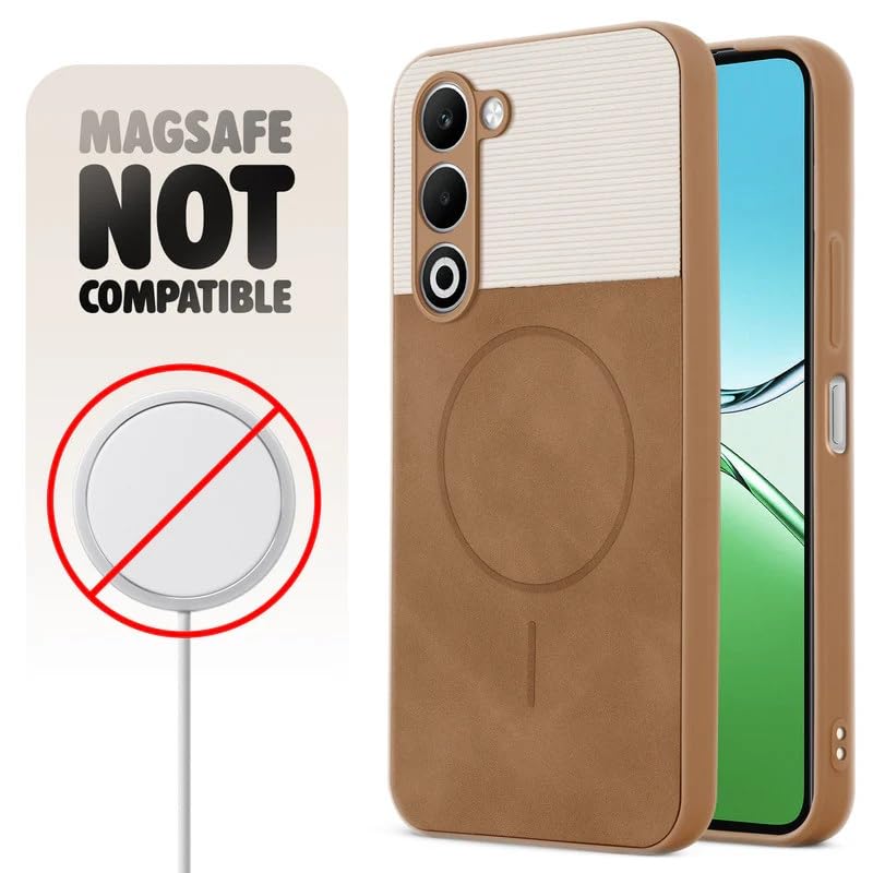 Image of Bintage case Dual-Leather Macc-Safe Design Phone Case| Soft Touch Finish | Full Camera Protectection Back Cover Compatible for Oppo CPH2751 /Oppo A5 5G - White & Nut Brown